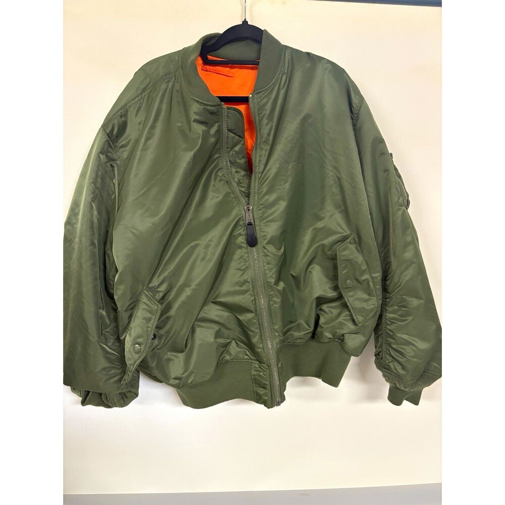 Alpha Industries MA-1 Bomber Flight Jacket Mens Green Large Lined Zip Logo